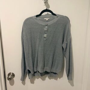 American Eagle Outfitters Light Gray Button-Up Henley Sweater
